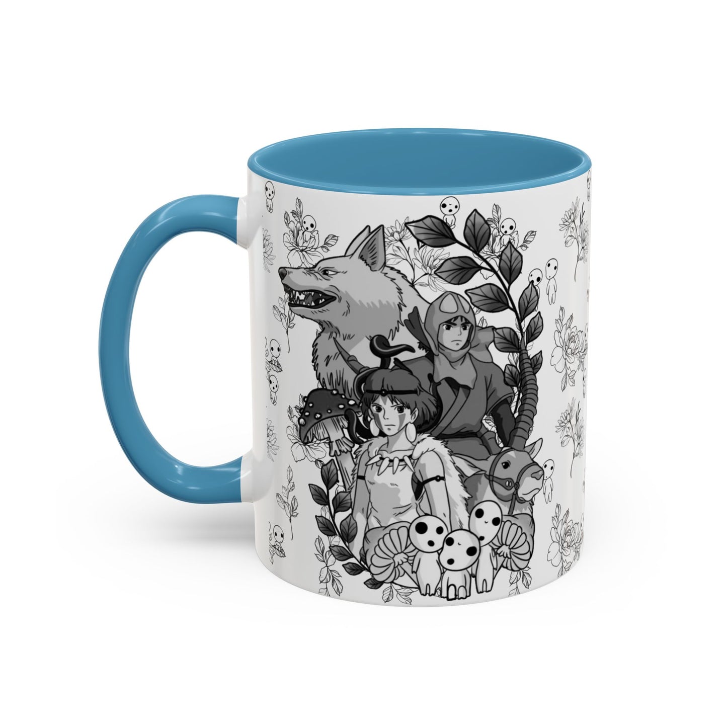 Princess Mononoke Black and White Accent Mug – Studio Ghibli Coffee Cup with Colored Handle – 11oz & 15oz Ceramic Anime Gift