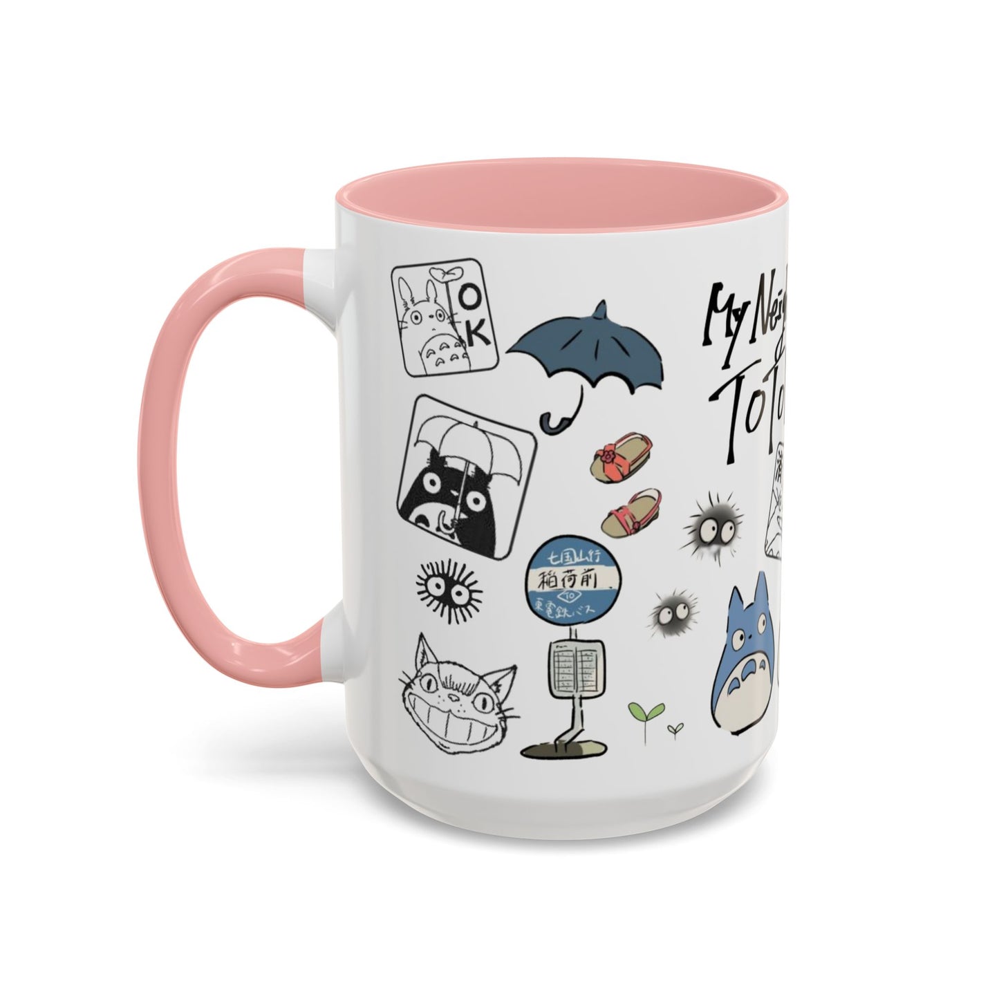 My Neighbor Totoro Accent Mug – Ghibli Collage Color Handle Cup 11oz & 15oz – Cute Anime Coffee Mug Gift