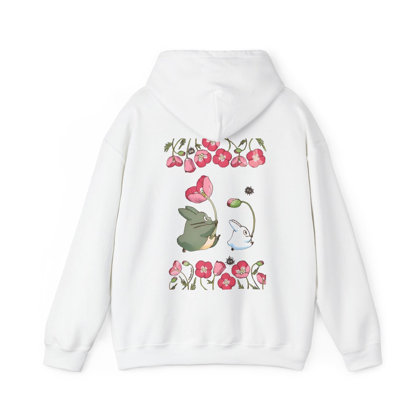 Totoro Cute Flowers Back Print Hoodie – 100% Cotton Studio Ghibli Inspired Sweatshirt for Anime Fans