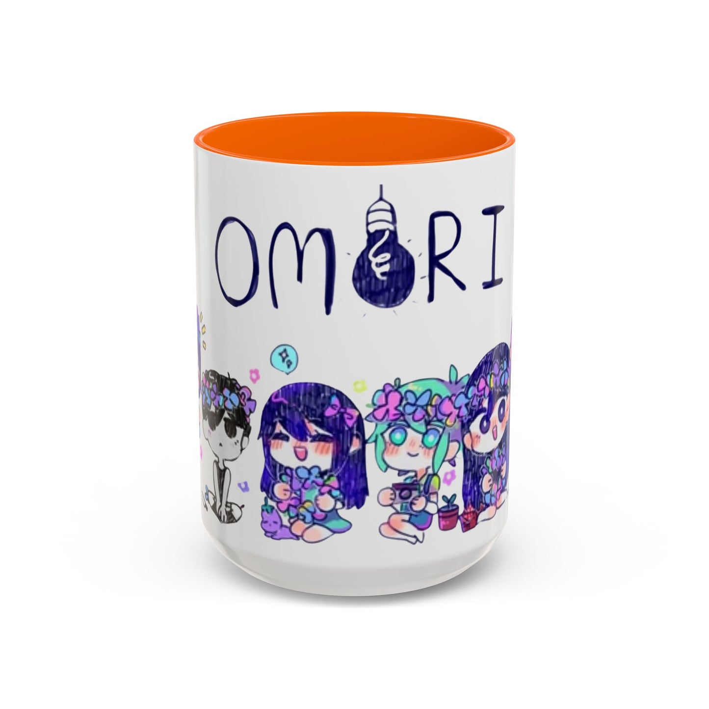 Family Omori Accent Handle Mug – 11oz & 15oz Color Handle Ceramic Cup – Cute Indie Game Gift for Omori Fans