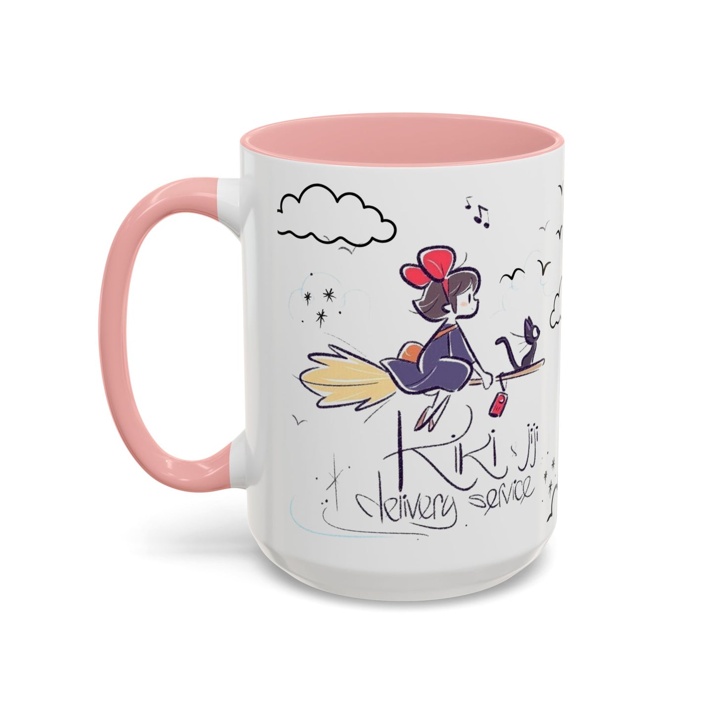 Kiki's Delivery Service Sketch Accent Mug – Studio Ghibli Ceramic Cup – 11oz & 15oz Anime Gift