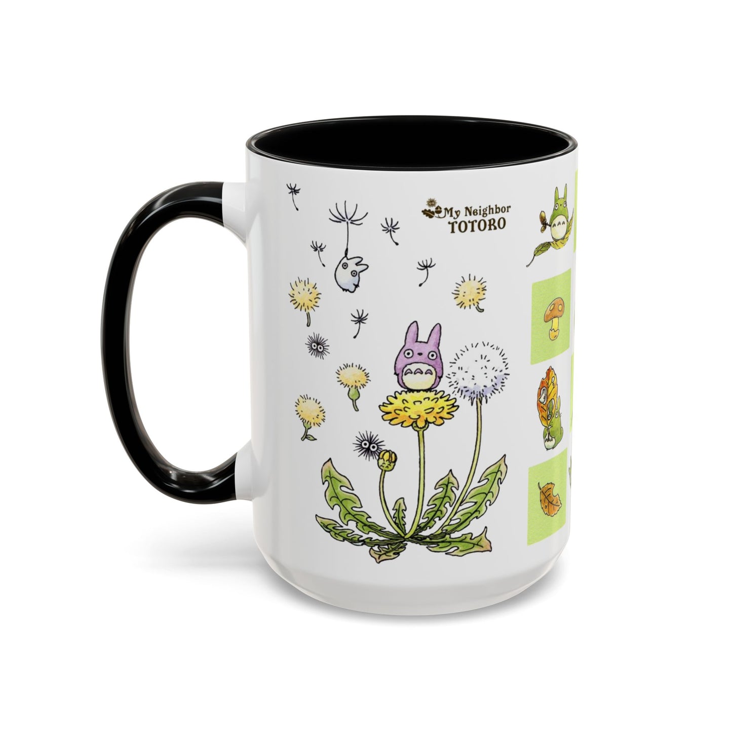 Totoro Green Accent Mug – Studio Ghibli Color Handle Coffee Cup – 11oz & 15oz Ceramic Gift for Anime Fans