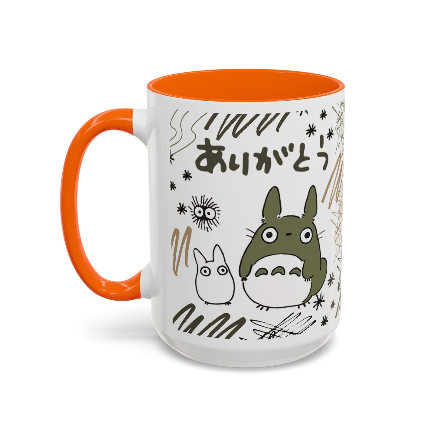Totoro Sketch Accent Mug – Studio Ghibli Coffee Cup with Colored Handle – 11oz & 15oz Cute Anime Mug