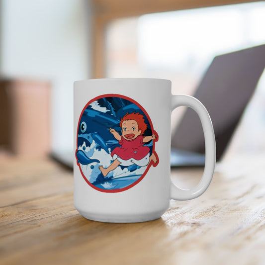 Ponyo Collage Mug – Studio Ghibli Coffee Cup 11oz & 15oz – Cute Anime Gift Featuring Ponyo and Sosuke