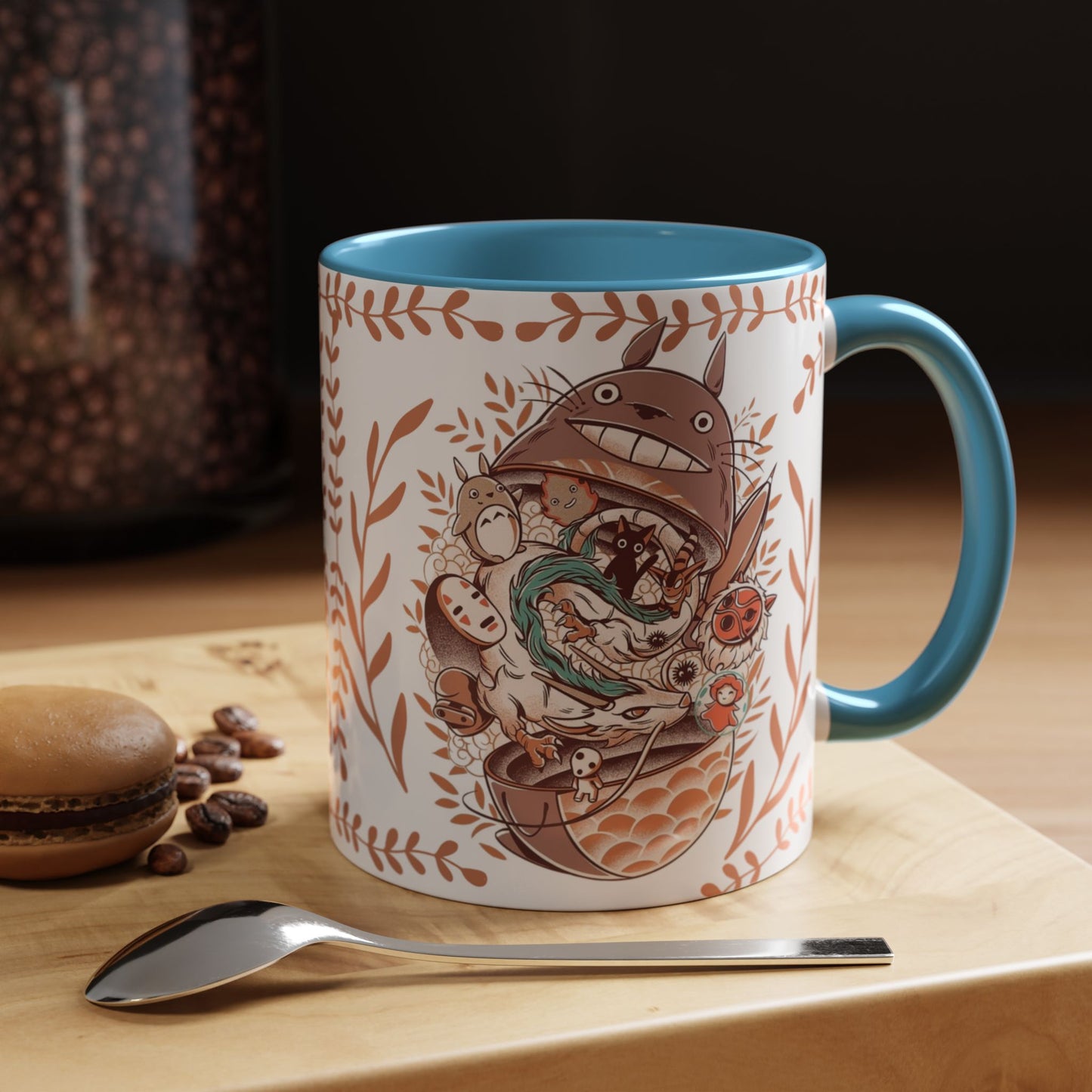 Totoro Matryoshka Accent Mug – 11oz & 15oz Studio Ghibli Inspired Coffee Cup with Color Handle