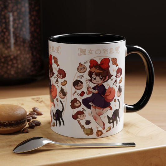 Kiki’s Delivery Service Accent Mug – Stained Glass Anime Cup 11oz & 15oz – Ghibli Inspired Color Handle Mug