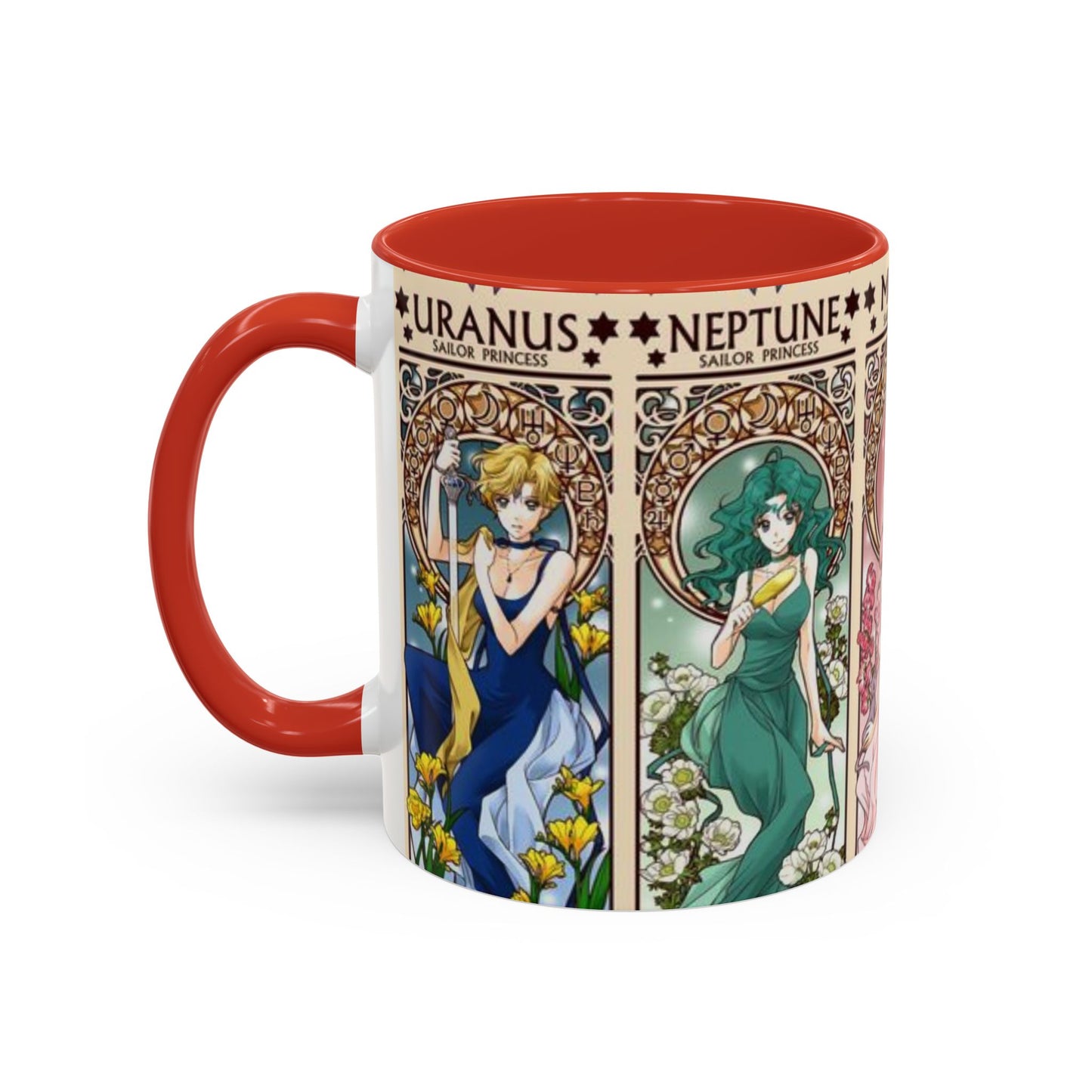 Sailor Moon Outer Guardians Accent Mug – Uranus Neptune Pluto Saturn – Color Handle Anime Cup 11oz 15oz