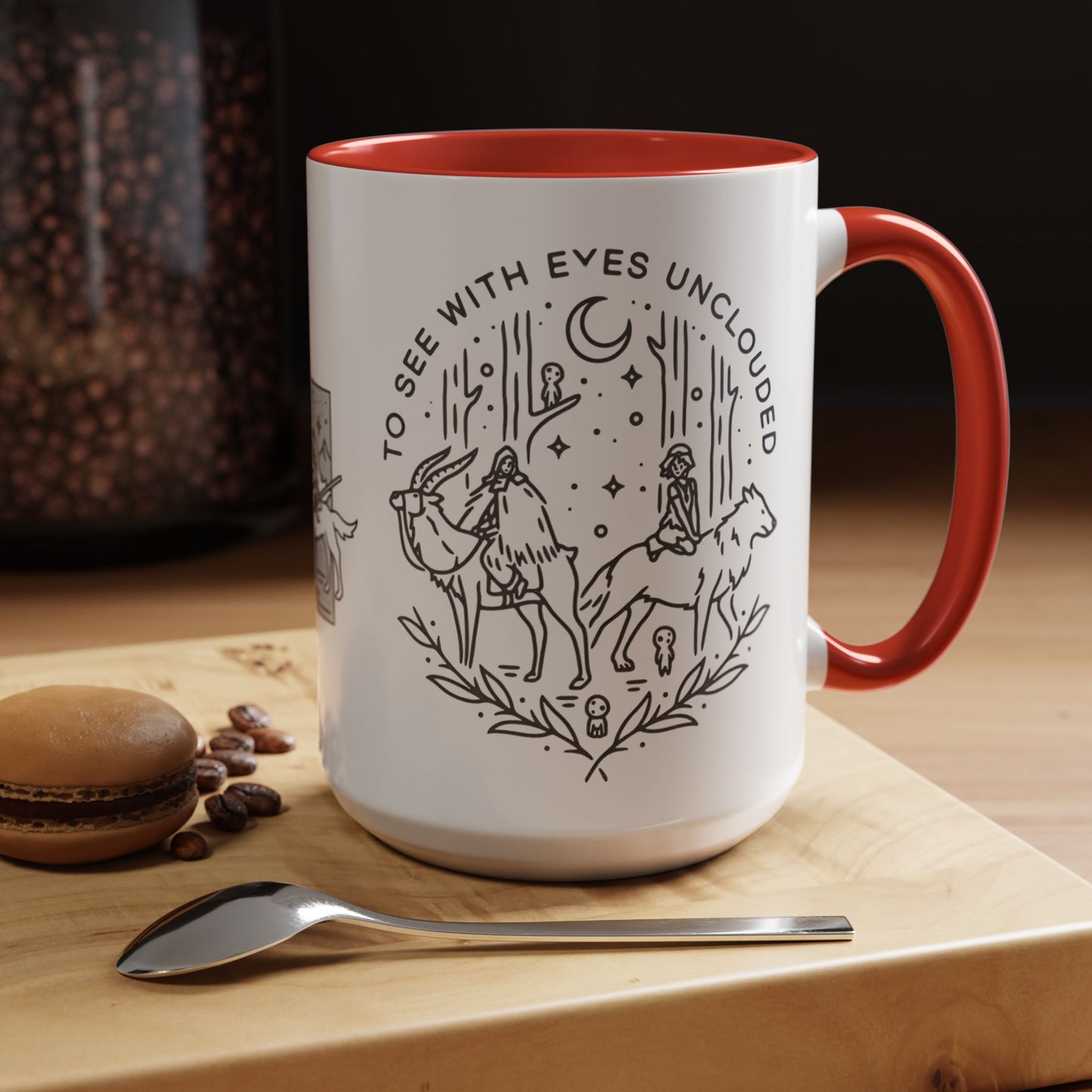 Princess Mononoke Art Accent Mug – Studio Ghibli Coffee Cup with Colored Handle – 11oz & 15oz Ceramic Anime Gift