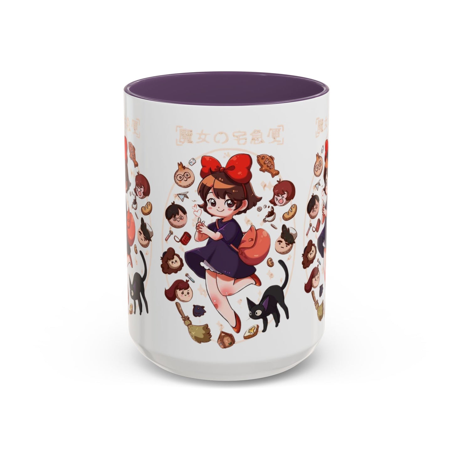 Kiki’s Delivery Service Accent Mug – Stained Glass Anime Cup 11oz & 15oz – Ghibli Inspired Color Handle Mug