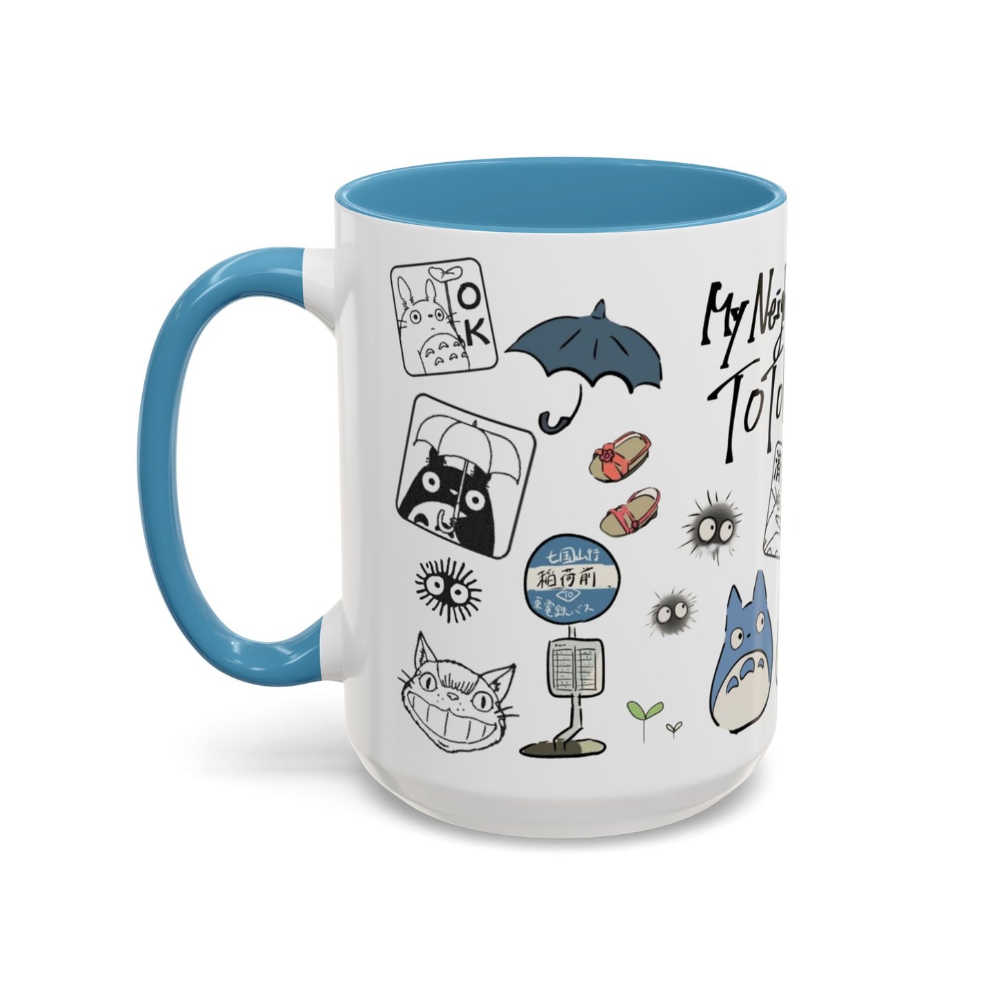 My Neighbor Totoro Accent Mug – Ghibli Collage Color Handle Cup 11oz & 15oz – Cute Anime Coffee Mug Gift