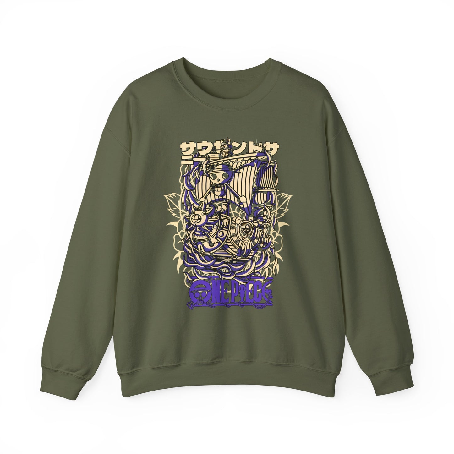 One Piece Ship Sweatshirt – 100% Cotton Anime Pullover Featuring Going Merry & Thousand Sunny