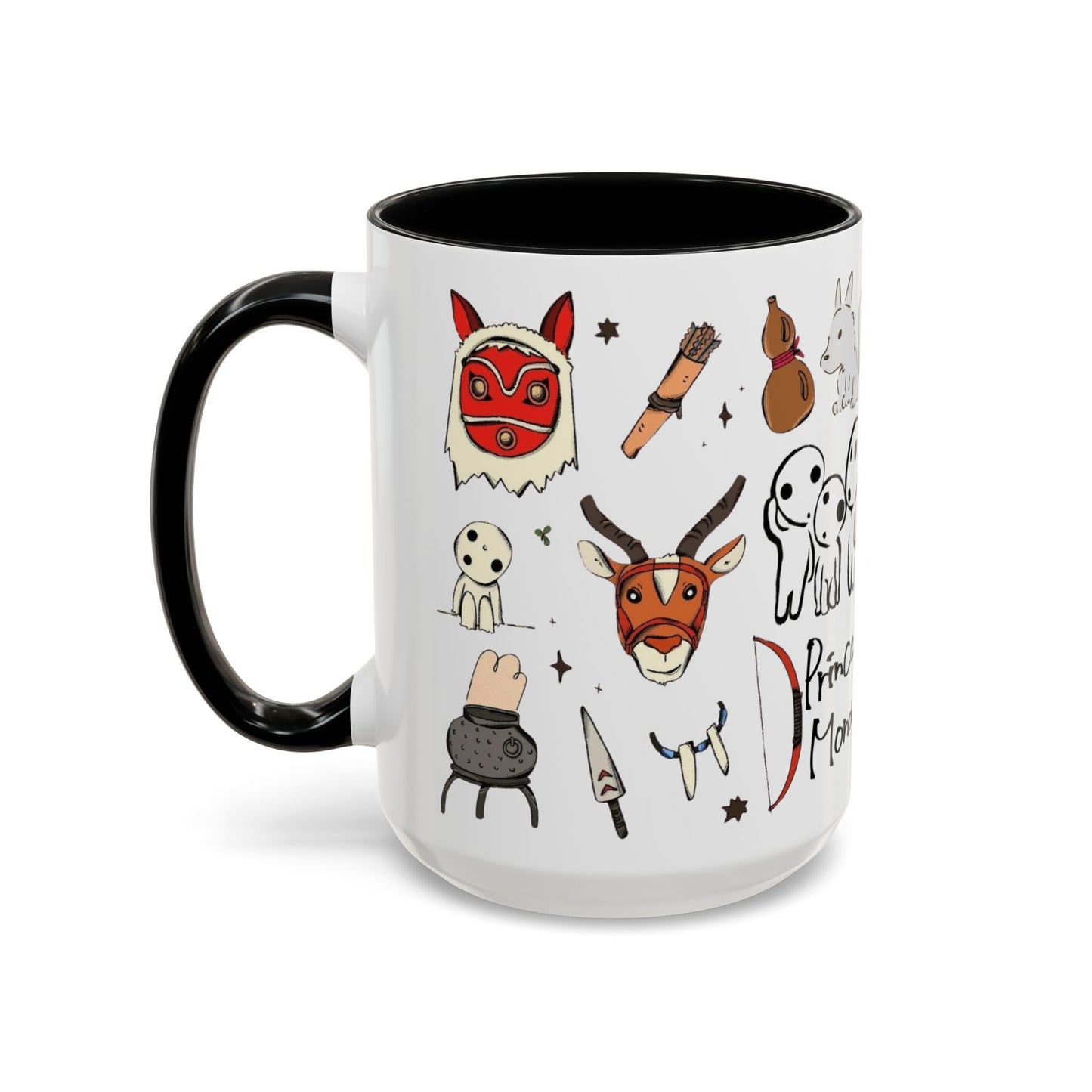 Princess Mononoke Accent Mug – Ghibli Collage Color Handle Cup 11oz & 15oz – Fantasy Anime Gift with San & Kodama