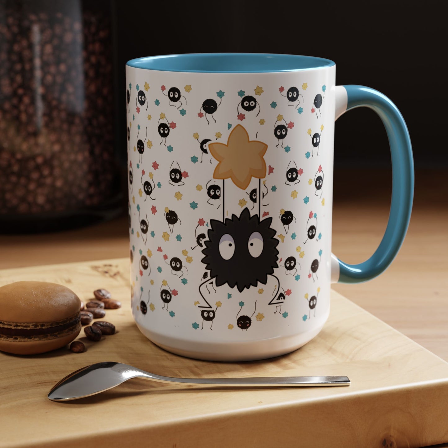 Soot Sprites Accent Mug – Studio Ghibli Color Handle Cup – 11oz & 15oz Ceramic Anime Gift