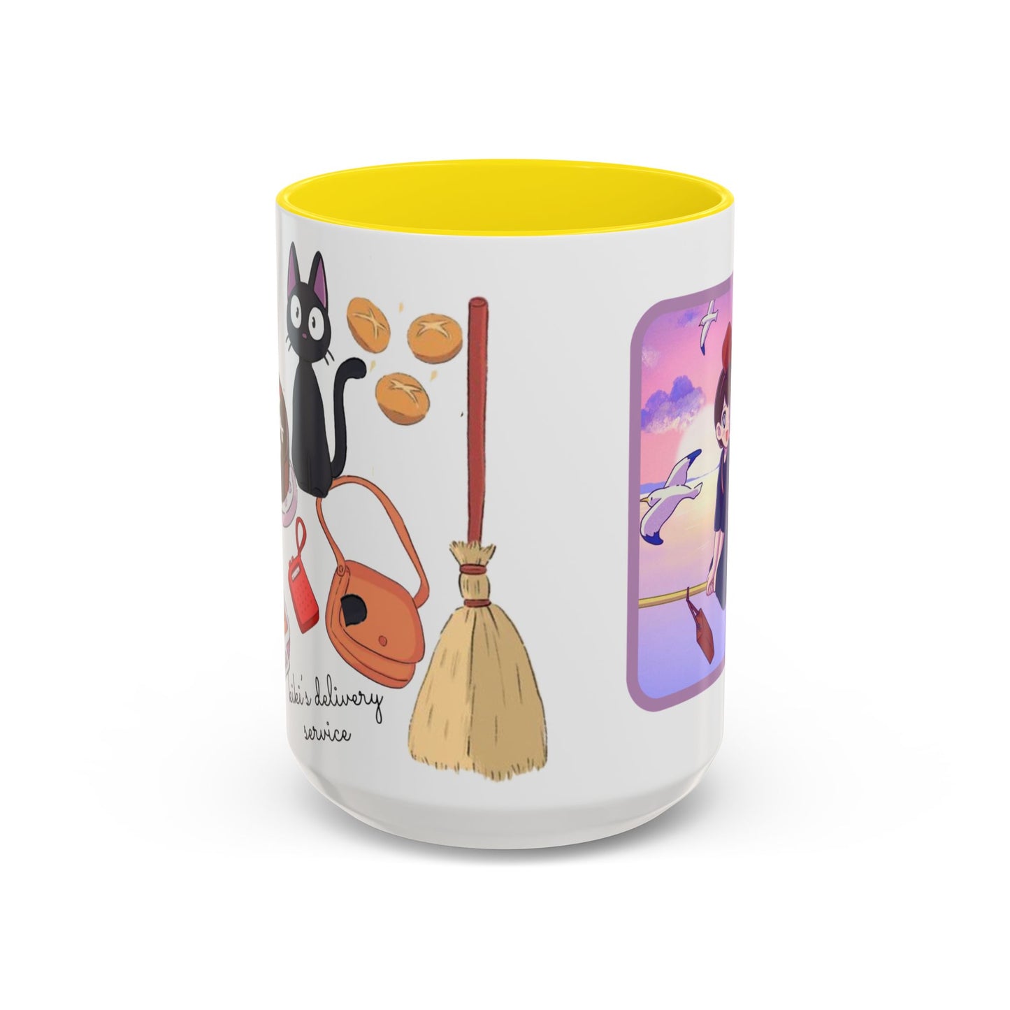 Jiji Funny Accent Mug – Kiki’s Delivery Service Color Handle Cup 11oz & 15oz – Cute Ghibli Cat Anime Gift