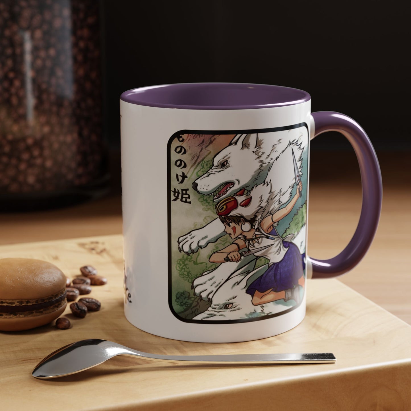 Princess Mononoke Accent Mug – Ghibli Collage Color Handle Cup 11oz & 15oz – Fantasy Anime Gift with San & Kodama