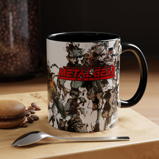 Metal Gear Fox Hound Accent Mug – 11oz & 15oz Colored Handle Coffee Cup – Tactical Gamer Gift for Fans