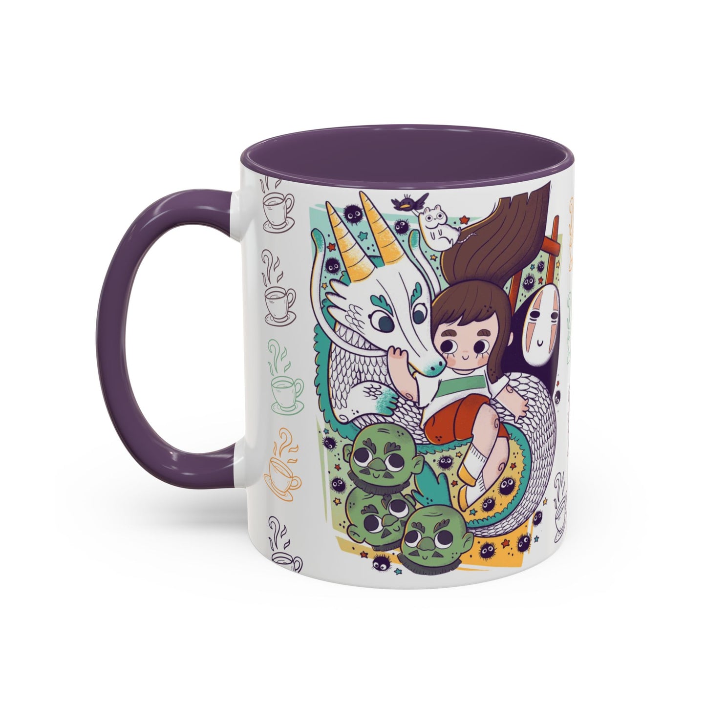Spirited Away Accent Mug – Color Handle Anime Cup 11oz & 15oz – Studio Ghibli Coffee Mug Featuring Chihiro & No Face