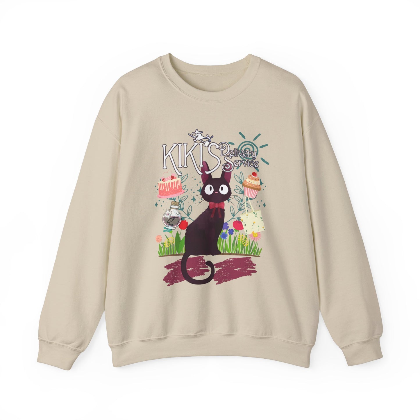 Jiji Collage Studio Ghibli Sweatshirt – Cozy 100% Cotton Anime Pullover Featuring Kiki’s Cat