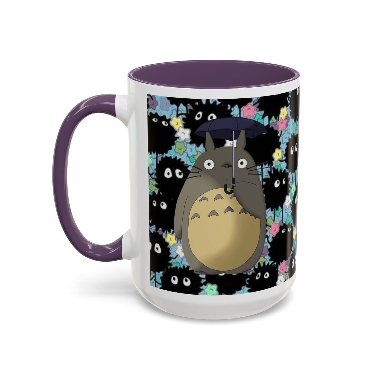 Totoro & Soot Sprites Accent Mug – Studio Ghibli Color Handle Cup – 11oz & 15oz Ceramic Anime Gift