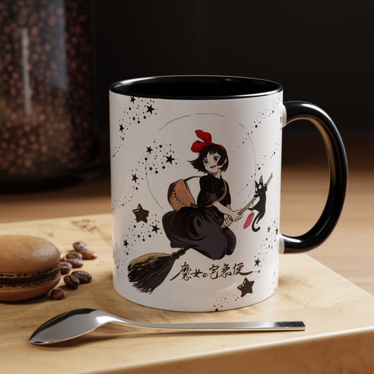 Kiki’s Delivery Service Accent Mug – 11oz & 15oz Ceramic Cup with Colored Handle – Studio Ghibli Anime Gift