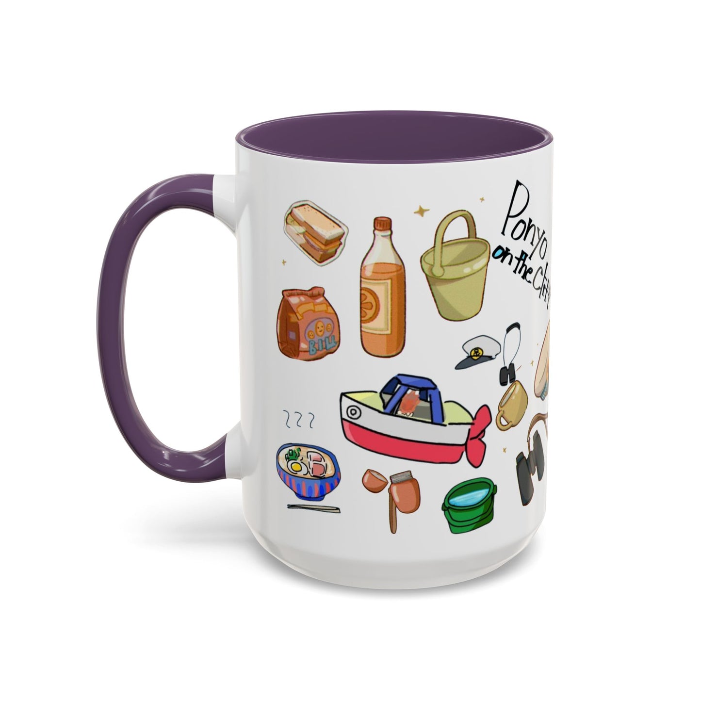 Ponyo Accent Mug – Studio Ghibli Collage Color Handle Cup 11oz & 15oz – Cute Anime Ocean Gift for Fans