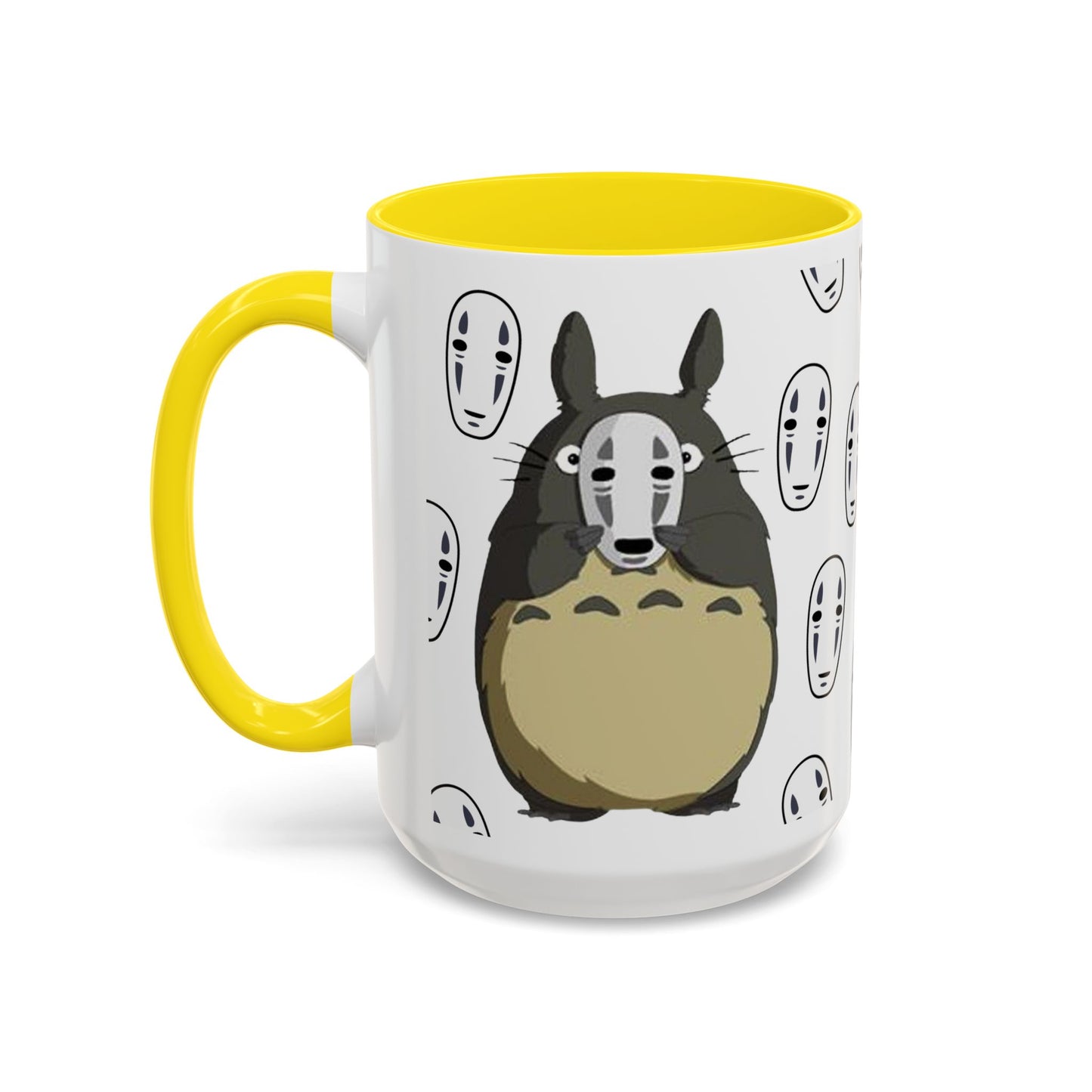 Totoro No Face Mask Accent Mug – Studio Ghibli Color Handle Cup 11oz & 15oz – Cute Anime Crossover Coffee Gift