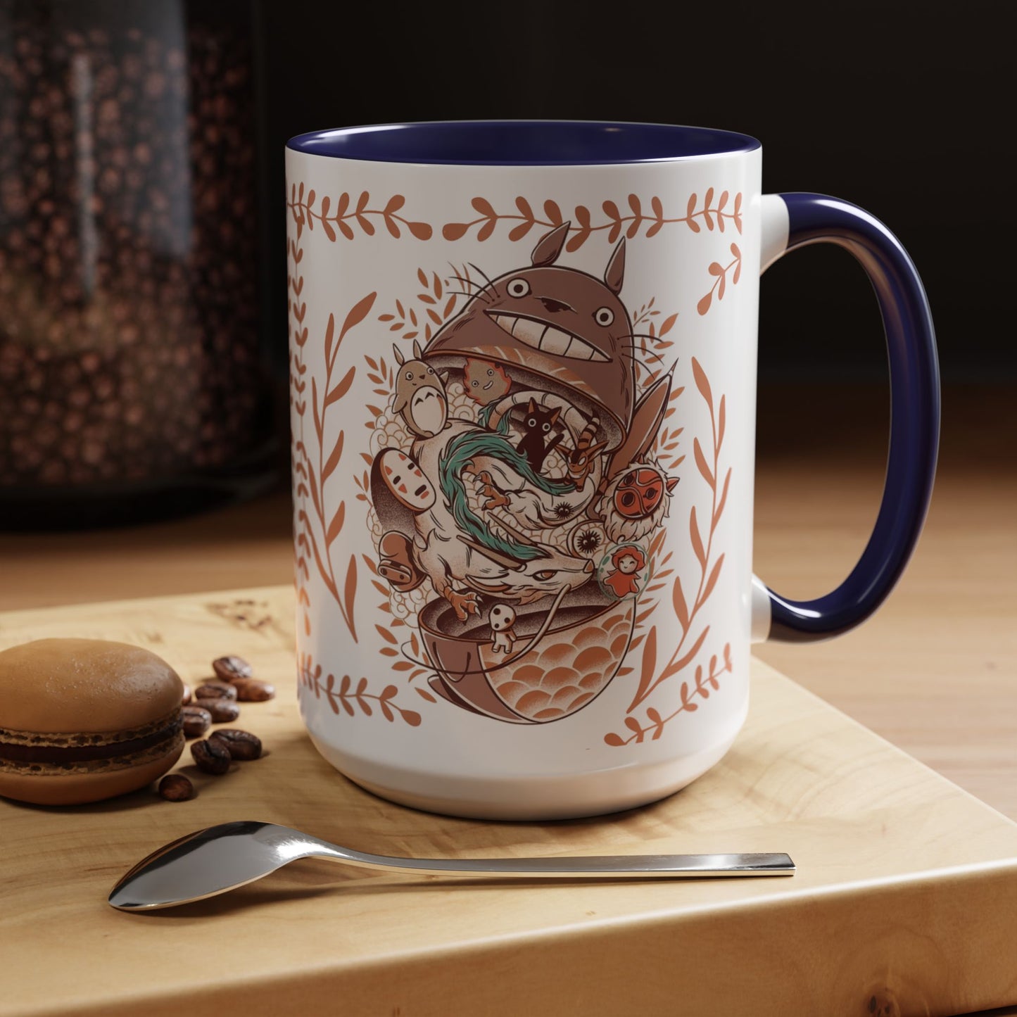 Totoro Matryoshka Accent Mug – 11oz & 15oz Studio Ghibli Inspired Coffee Cup with Color Handle