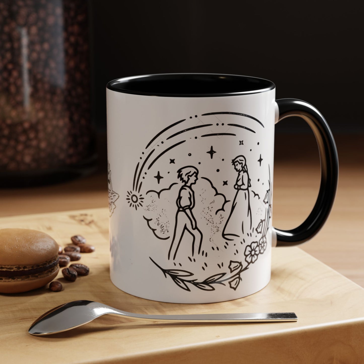 Calcifer Accent Mug – Howl’s Moving Castle Cup with Colored Handle – Studio Ghibli Gift 11oz & 15oz