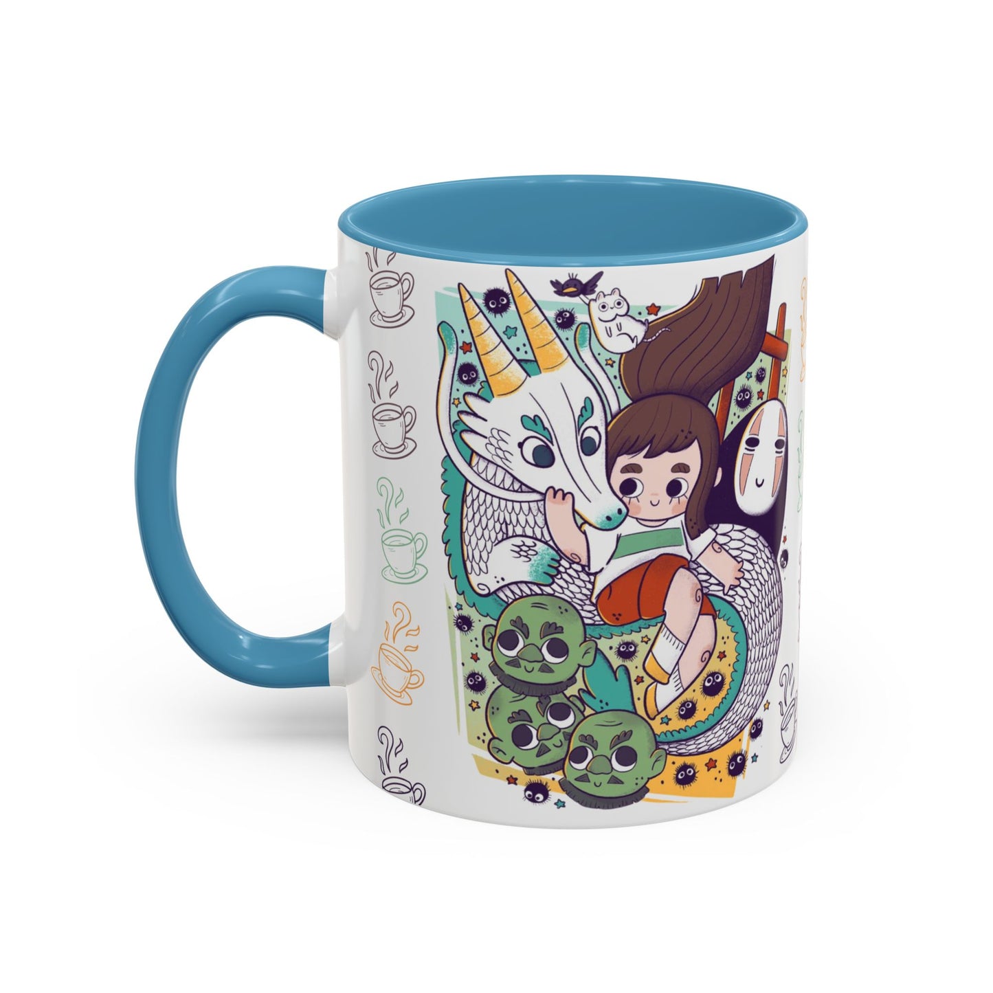 Spirited Away Accent Mug – Color Handle Anime Cup 11oz & 15oz – Studio Ghibli Coffee Mug Featuring Chihiro & No Face