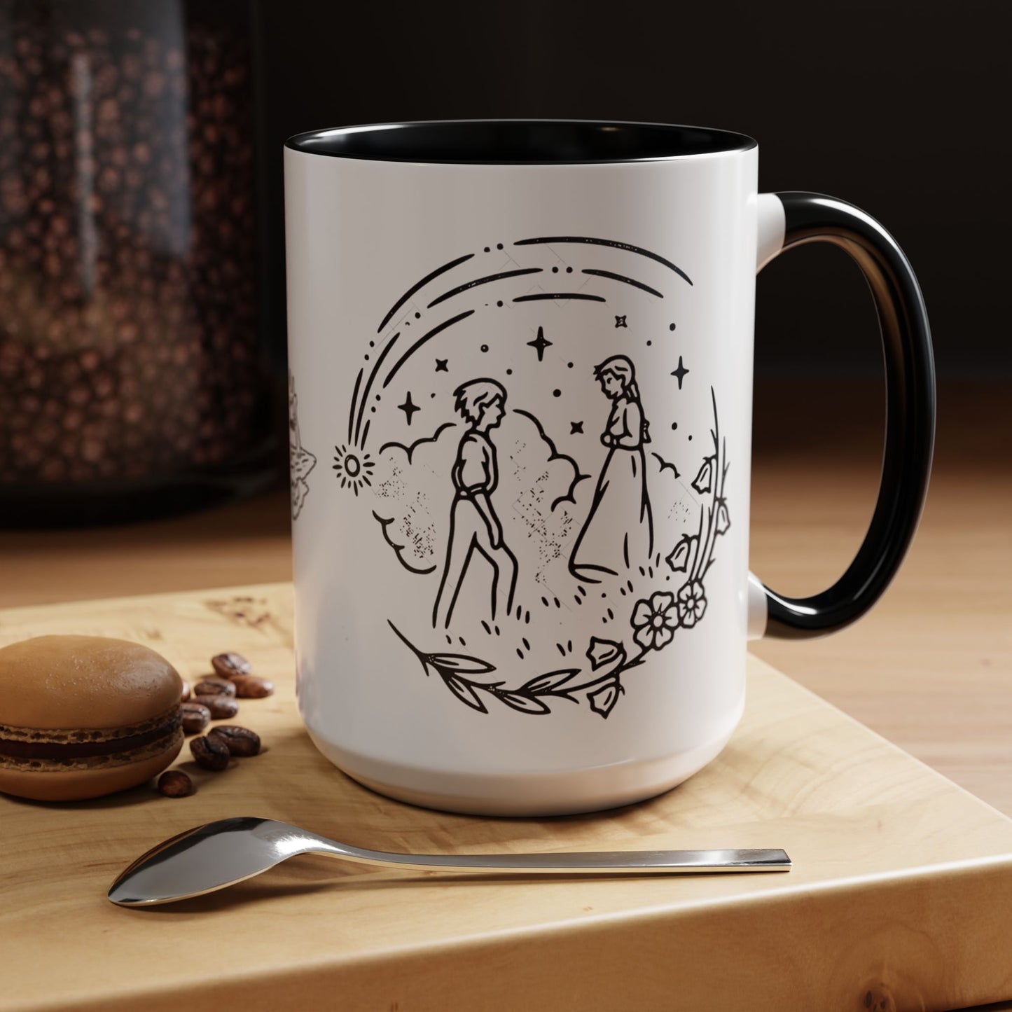 Calcifer Accent Mug – Howl’s Moving Castle Cup with Colored Handle – Studio Ghibli Gift 11oz & 15oz