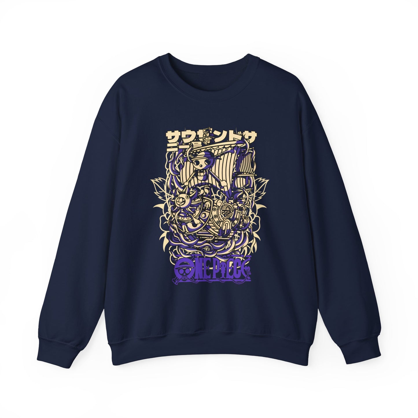 One Piece Ship Sweatshirt – 100% Cotton Anime Pullover Featuring Going Merry & Thousand Sunny
