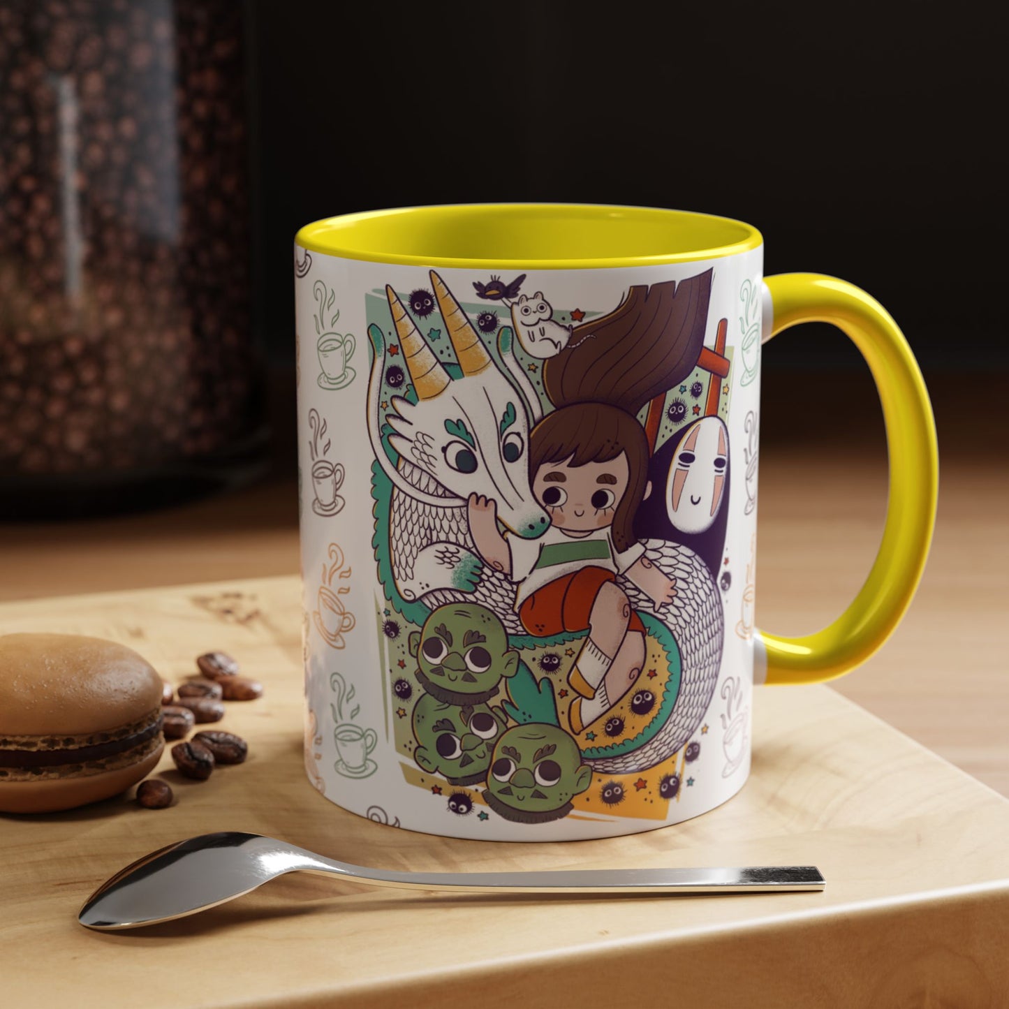 Spirited Away Accent Mug – Color Handle Anime Cup 11oz & 15oz – Studio Ghibli Coffee Mug Featuring Chihiro & No Face