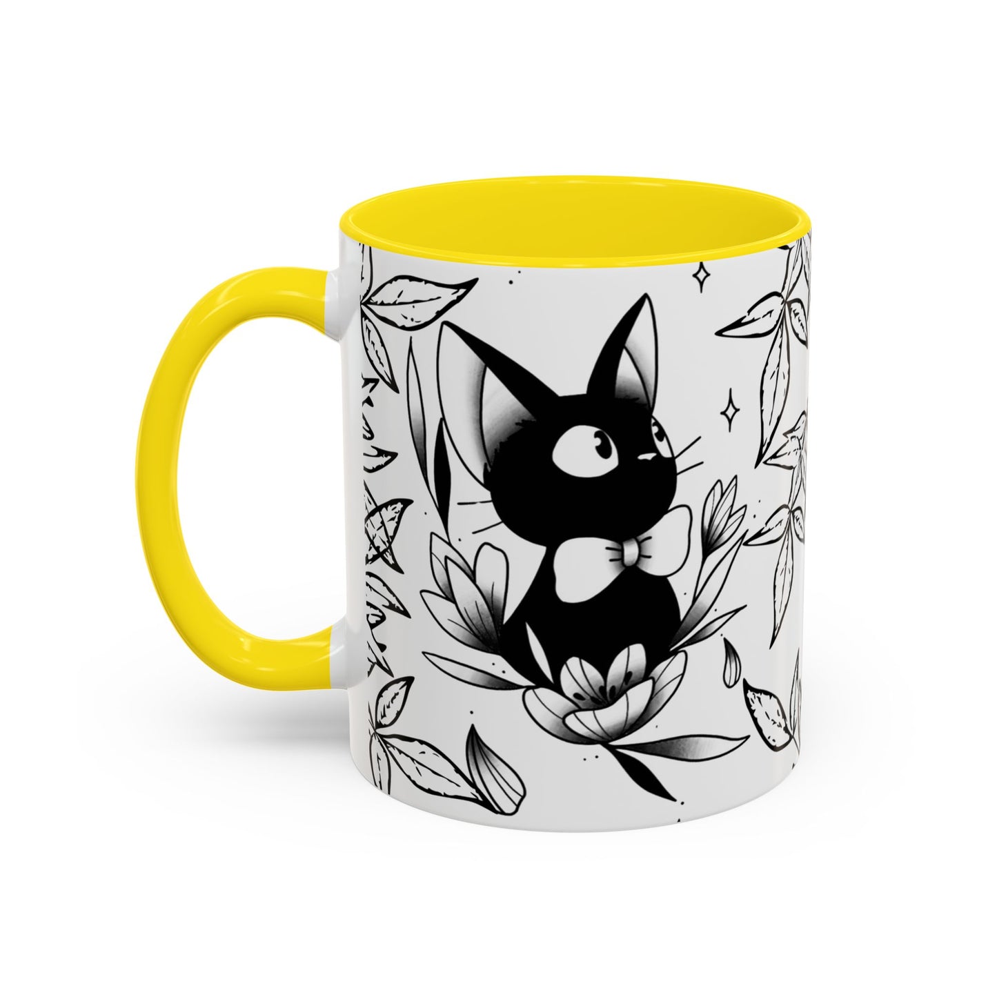 Jiji Cat Studio Ghibli Mug – 11oz & 15oz Accent Handle Coffee Cup – Cute Kiki’s Delivery Service Gift