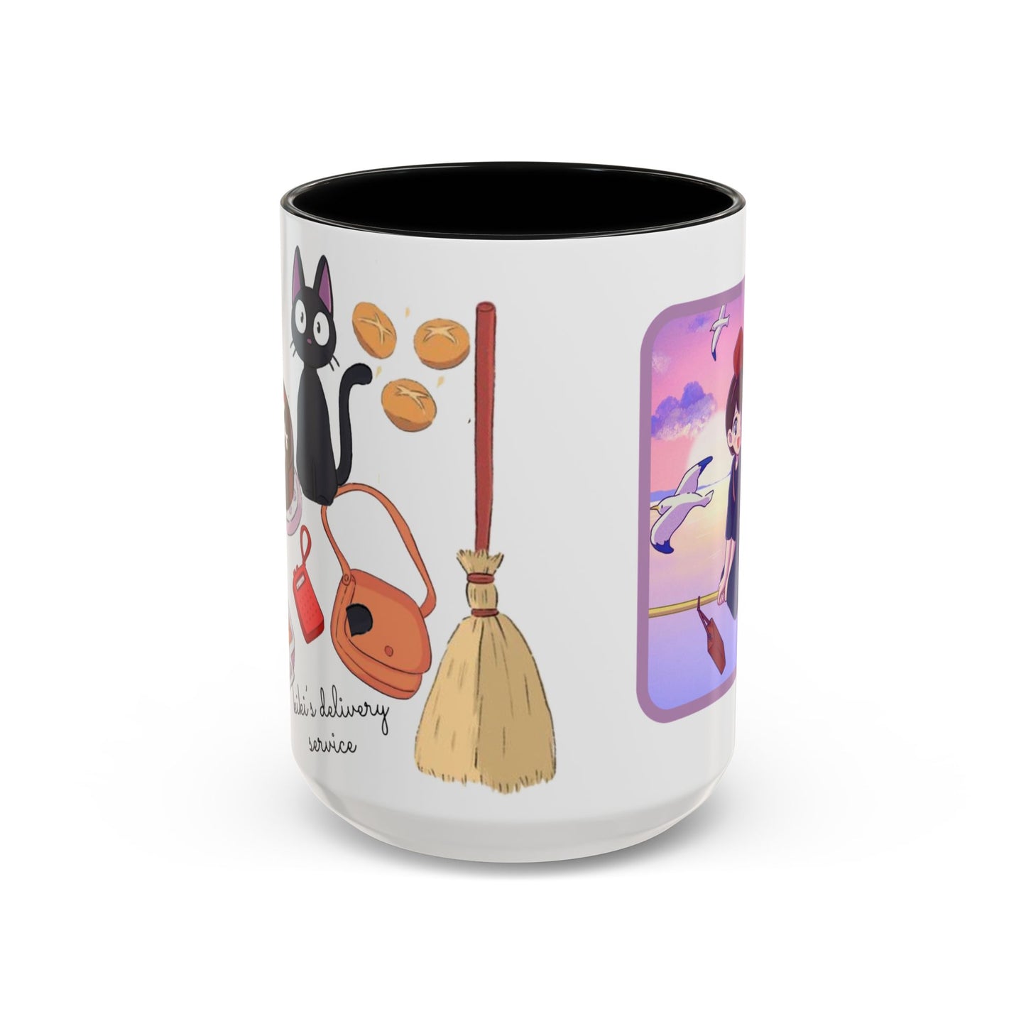 Jiji Funny Accent Mug – Kiki’s Delivery Service Color Handle Cup 11oz & 15oz – Cute Ghibli Cat Anime Gift
