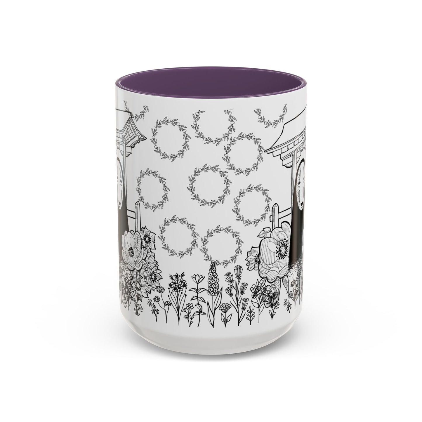 No Face Flowers Accent Mug – Studio Ghibli Inspired Coffee Cup – 11oz & 15oz Ceramic Anime Gift