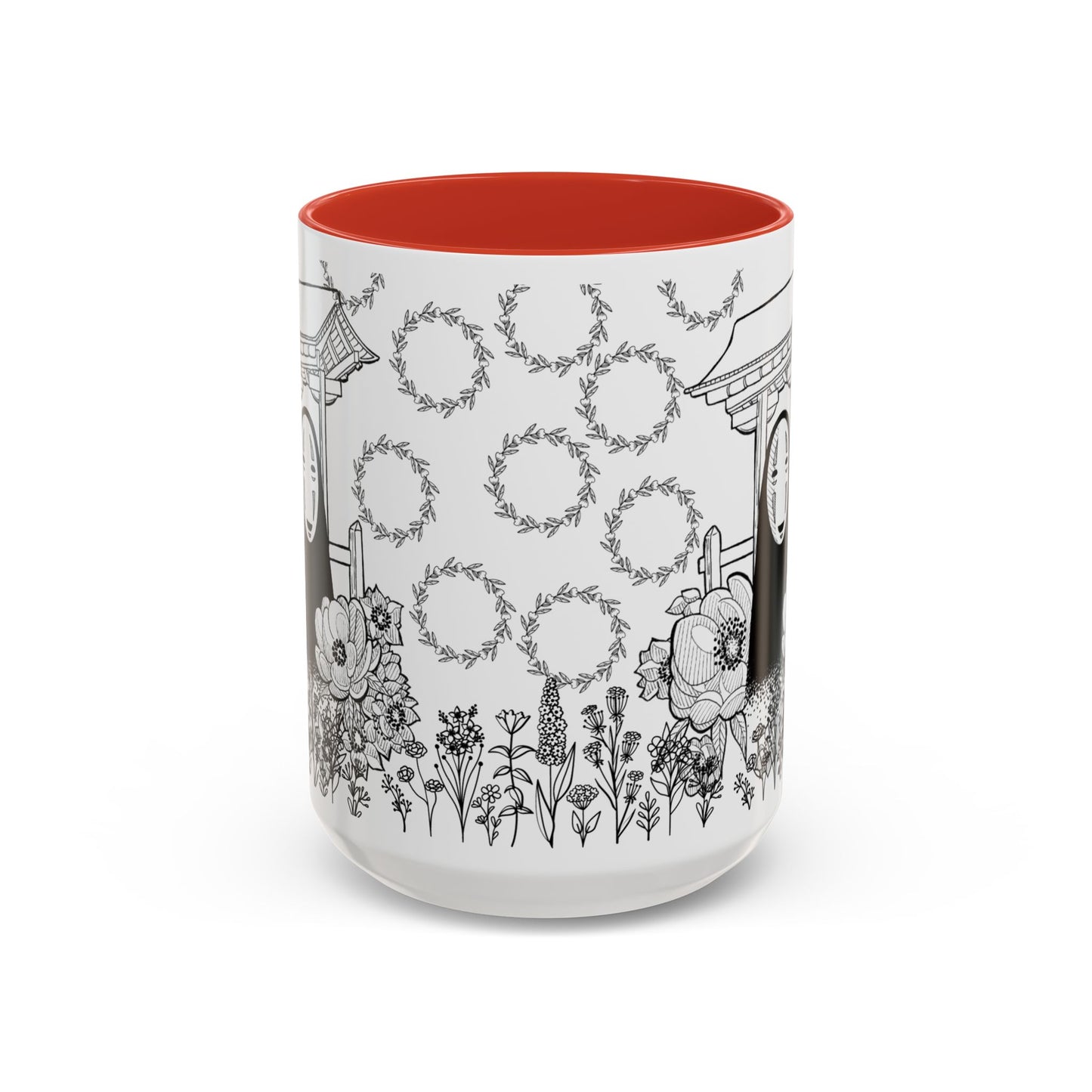 No Face Flowers Accent Mug – Studio Ghibli Inspired Coffee Cup – 11oz & 15oz Ceramic Anime Gift