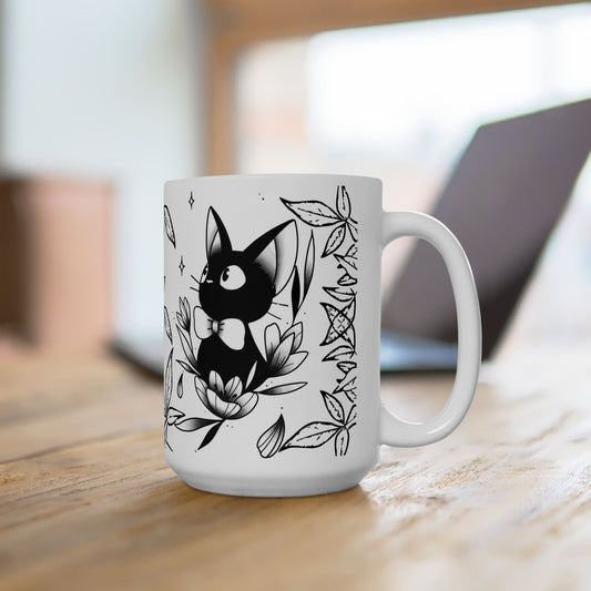 Jiji Cat Studio Ghibli Mug – 11oz & 15oz Ceramic Coffee Cup – Kiki’s Delivery Service Anime Gift