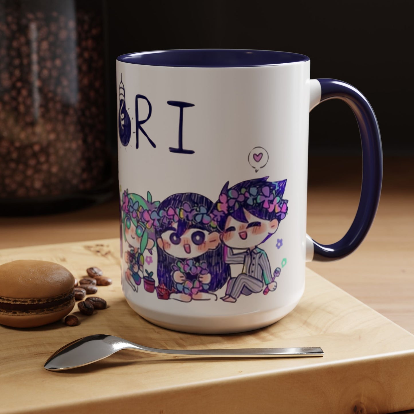Family Omori Accent Handle Mug – 11oz & 15oz Color Handle Ceramic Cup – Cute Indie Game Gift for Omori Fans