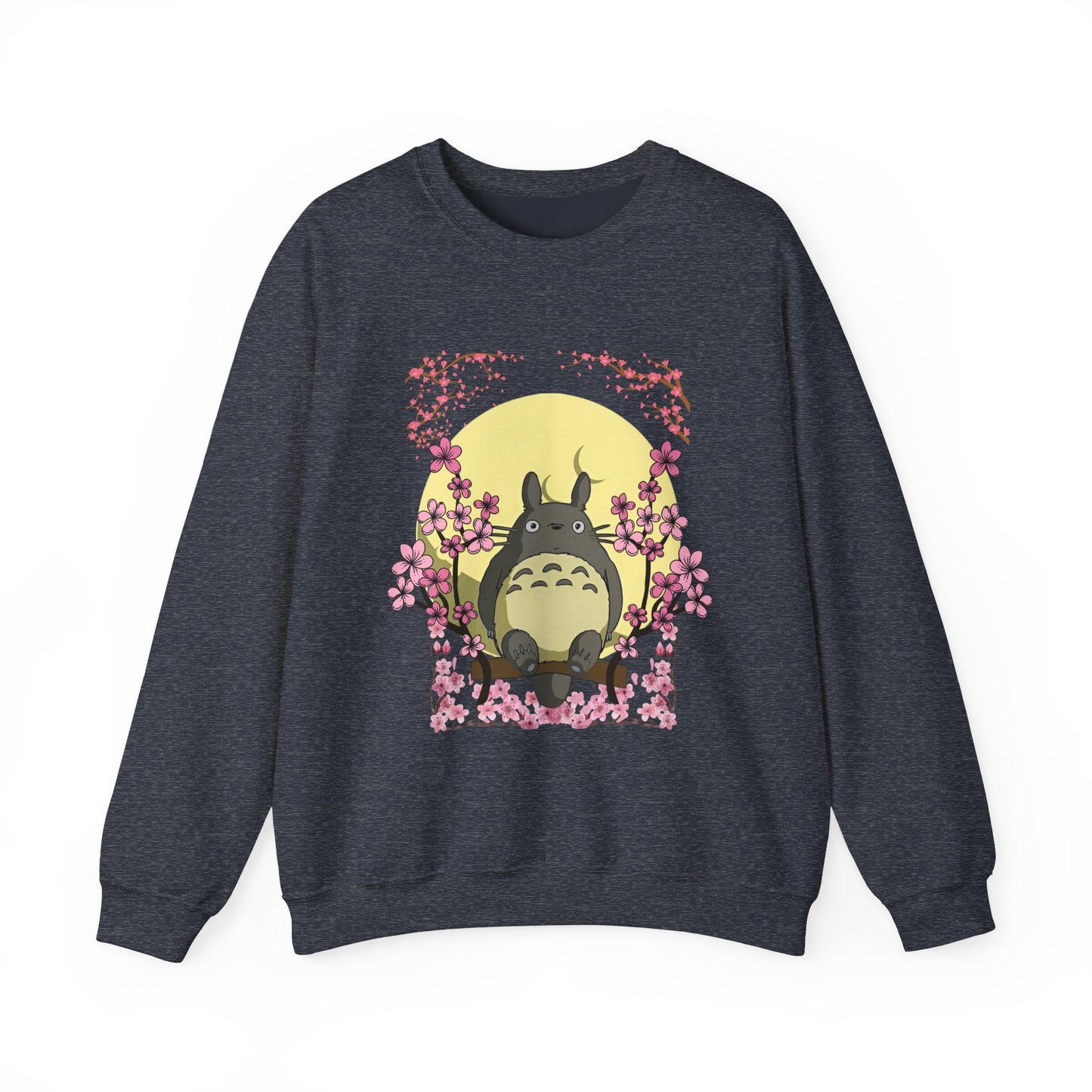Totoro Sakura Moon Sweatshirt – Cozy 100% Cotton Studio Ghibli Cherry Blossom Pullover