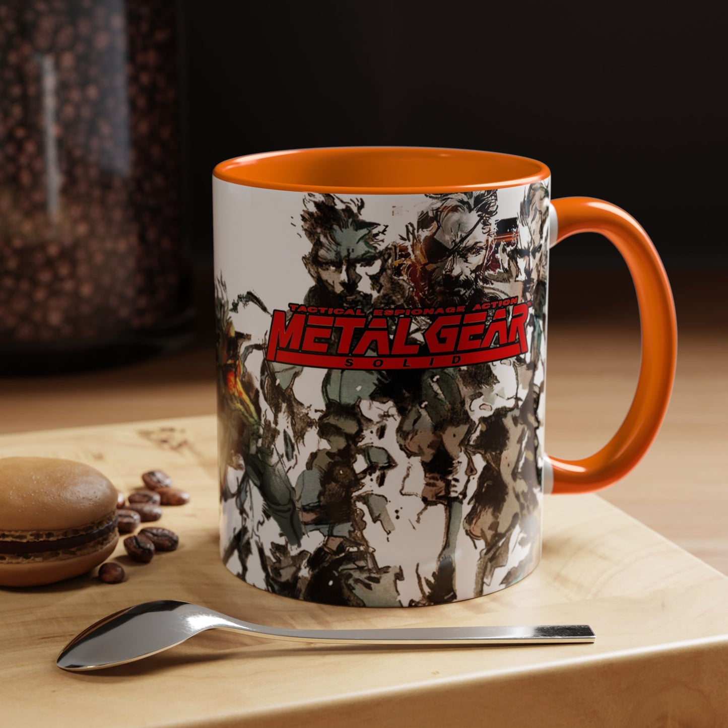 Metal Gear Fox Hound Accent Mug – 11oz & 15oz Colored Handle Coffee Cup – Tactical Gamer Gift for Fans