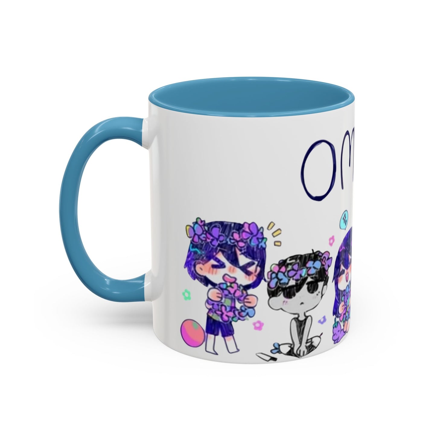 Family Omori Accent Handle Mug – 11oz & 15oz Color Handle Ceramic Cup – Cute Indie Game Gift for Omori Fans