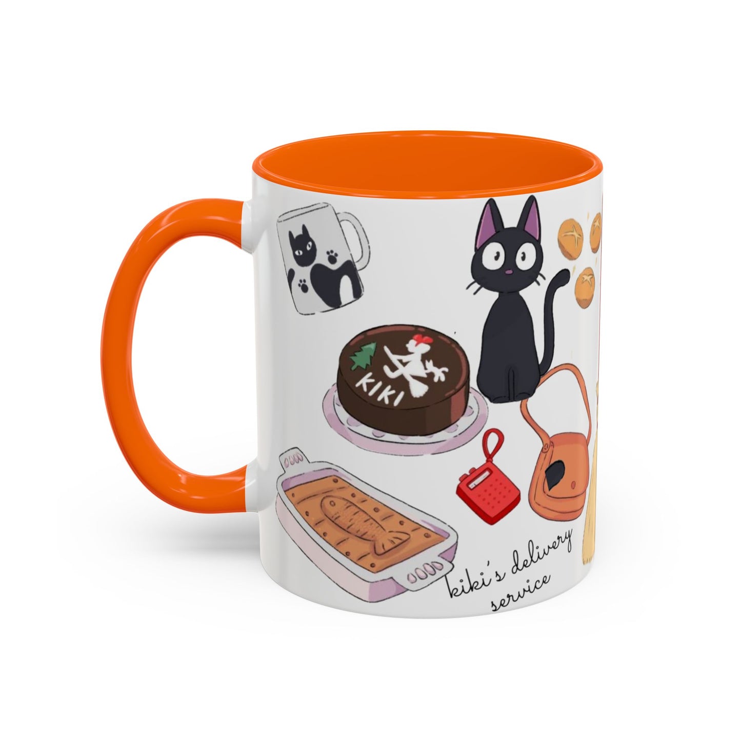 Jiji Funny Accent Mug – Kiki’s Delivery Service Color Handle Cup 11oz & 15oz – Cute Ghibli Cat Anime Gift