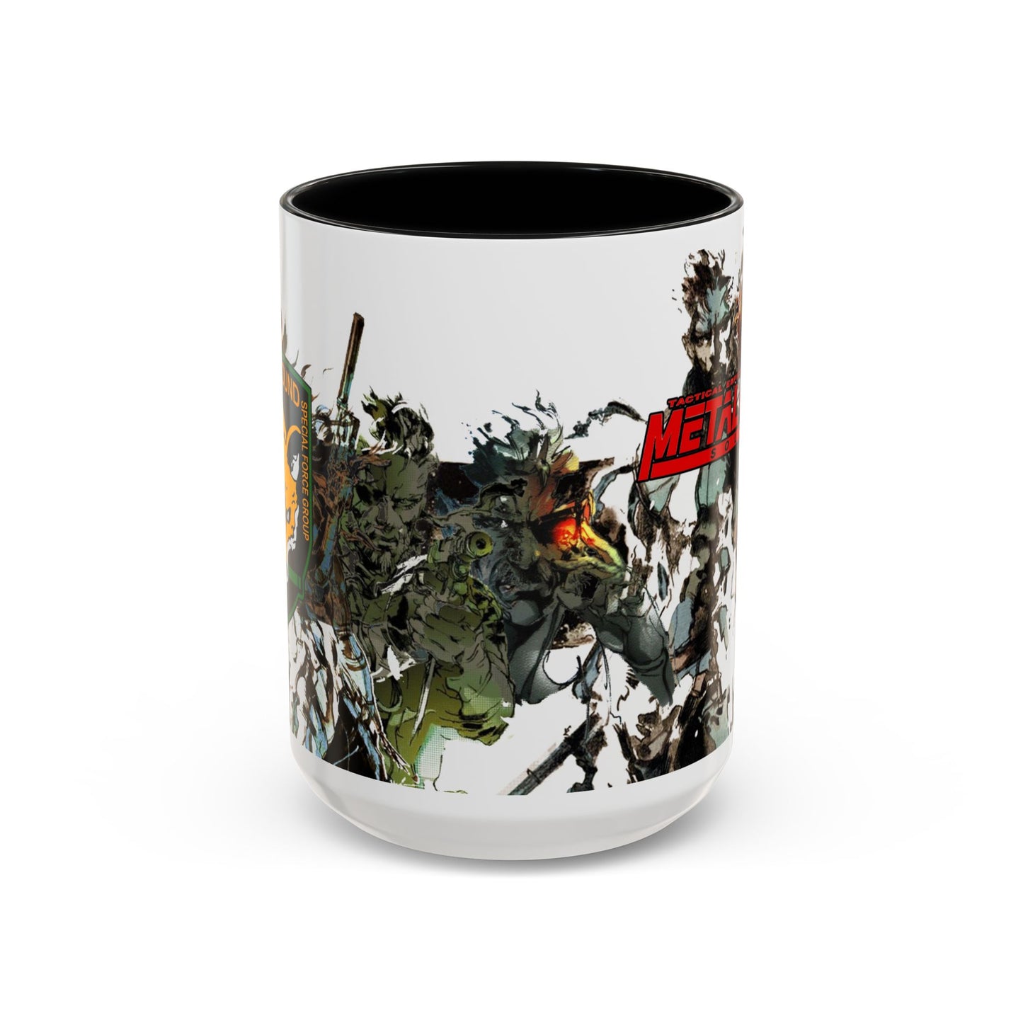 Metal Gear Fox Hound Accent Mug – 11oz & 15oz Colored Handle Coffee Cup – Tactical Gamer Gift for Fans