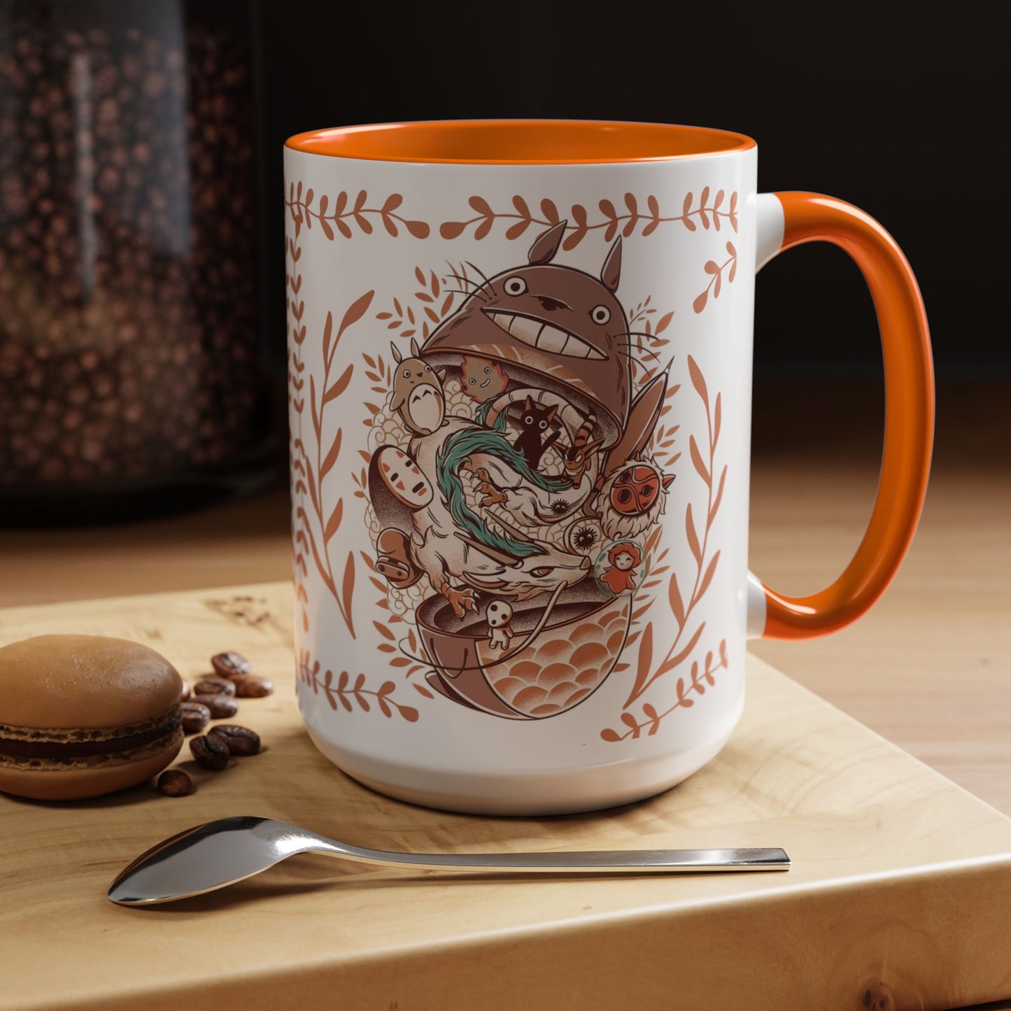 Totoro Matryoshka Accent Mug – 11oz & 15oz Studio Ghibli Inspired Coffee Cup with Color Handle