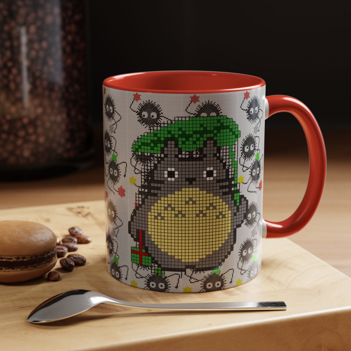 Totoro & Soot Sprites Accent Mug – Color Handle Studio Ghibli Cup – 11oz & 15oz Ceramic Anime Coffee Gift