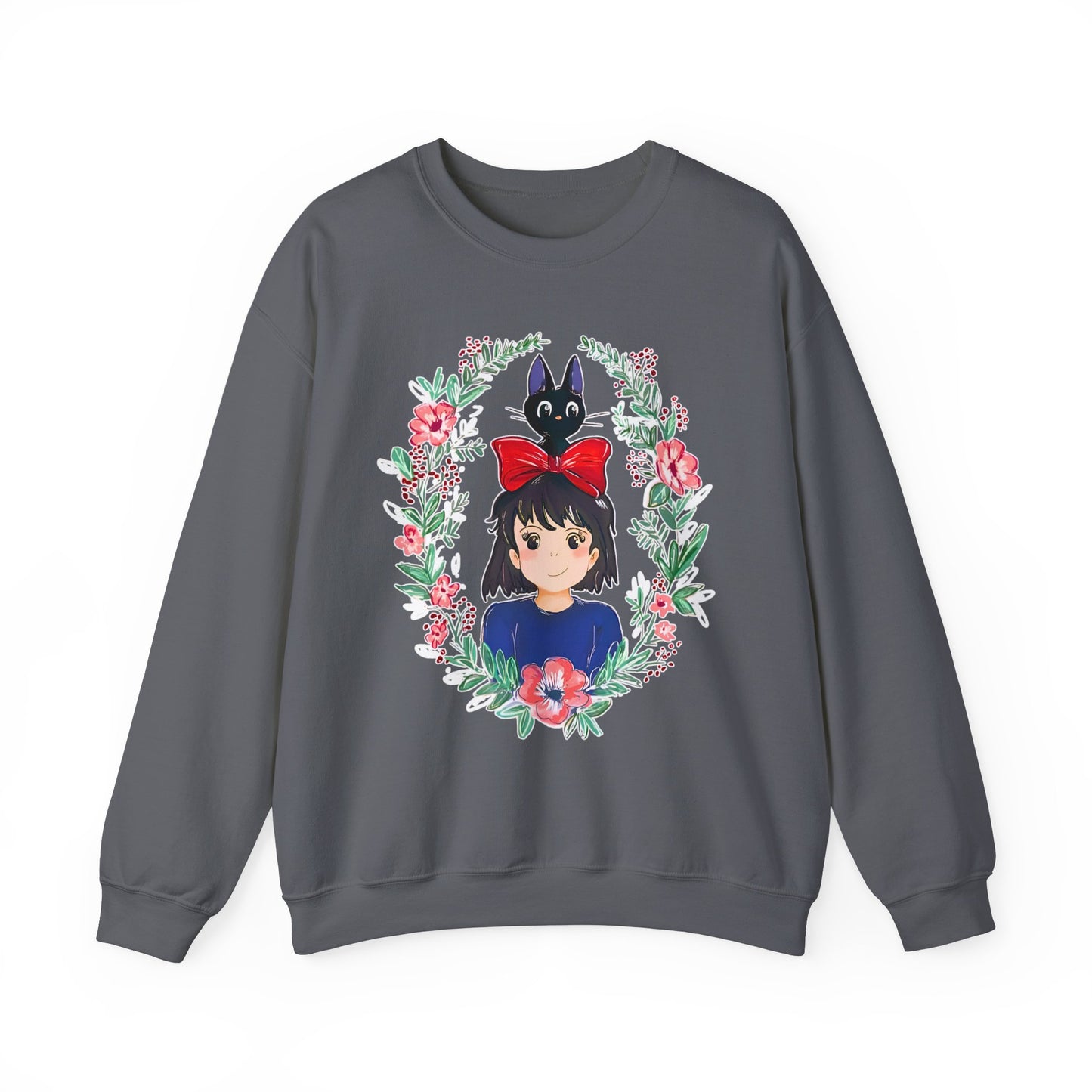 Kiki’s Delivery Service Flowers Sweatshirt – Cozy 100% Cotton Studio Ghibli Pullover for Anime Fans