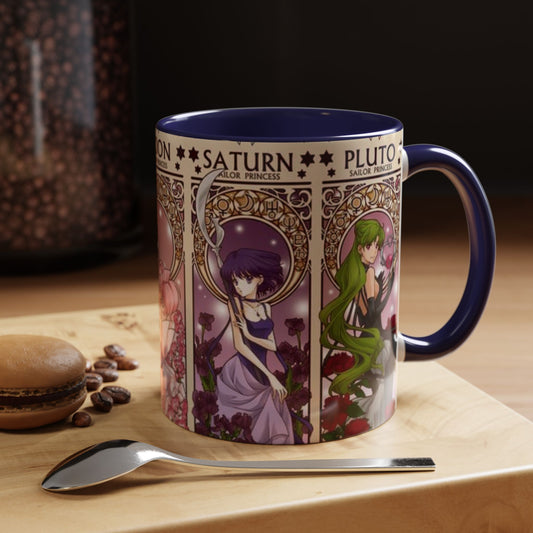 Sailor Moon Outer Guardians Accent Mug – Uranus Neptune Pluto Saturn – Color Handle Anime Cup 11oz 15oz