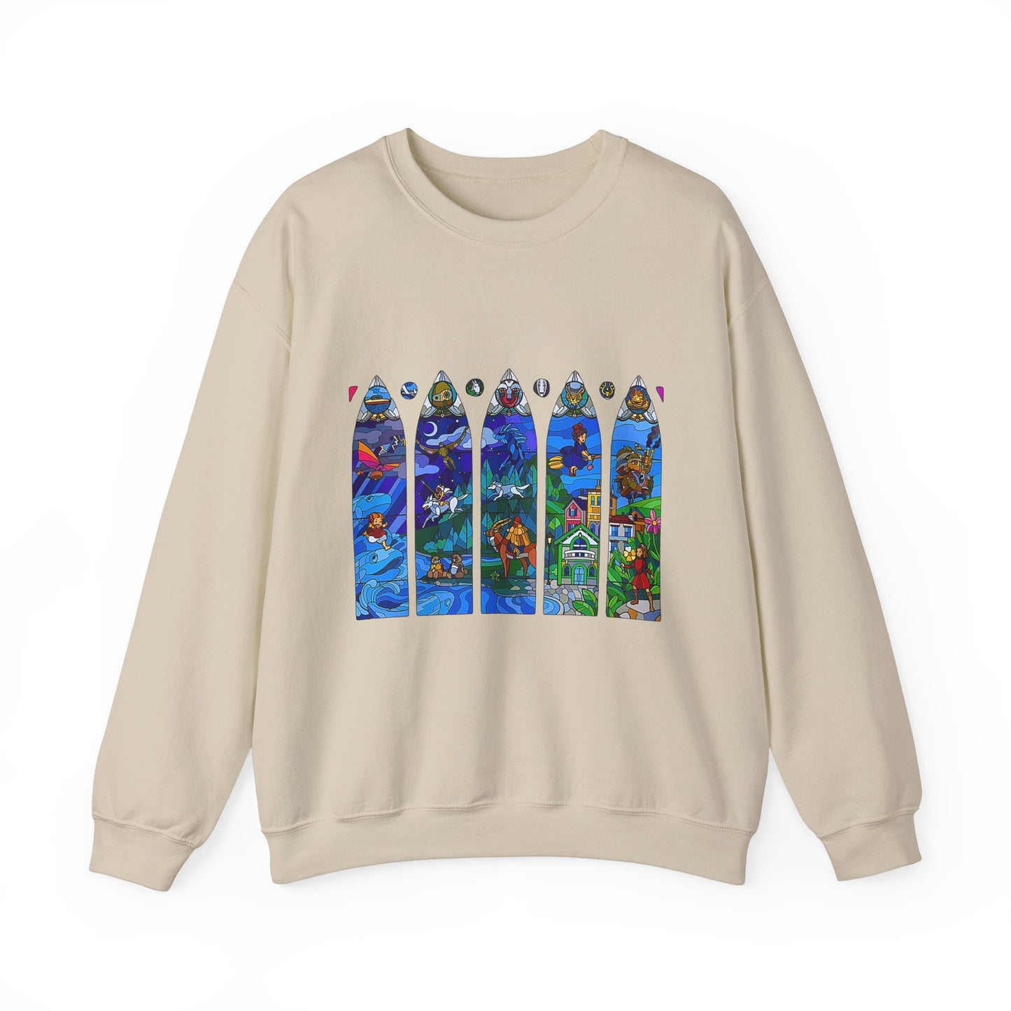 Studio Ghibli Stained Glass Sweatshirt – 100% Cotton Anime Pullover with Vitral-Inspired Design