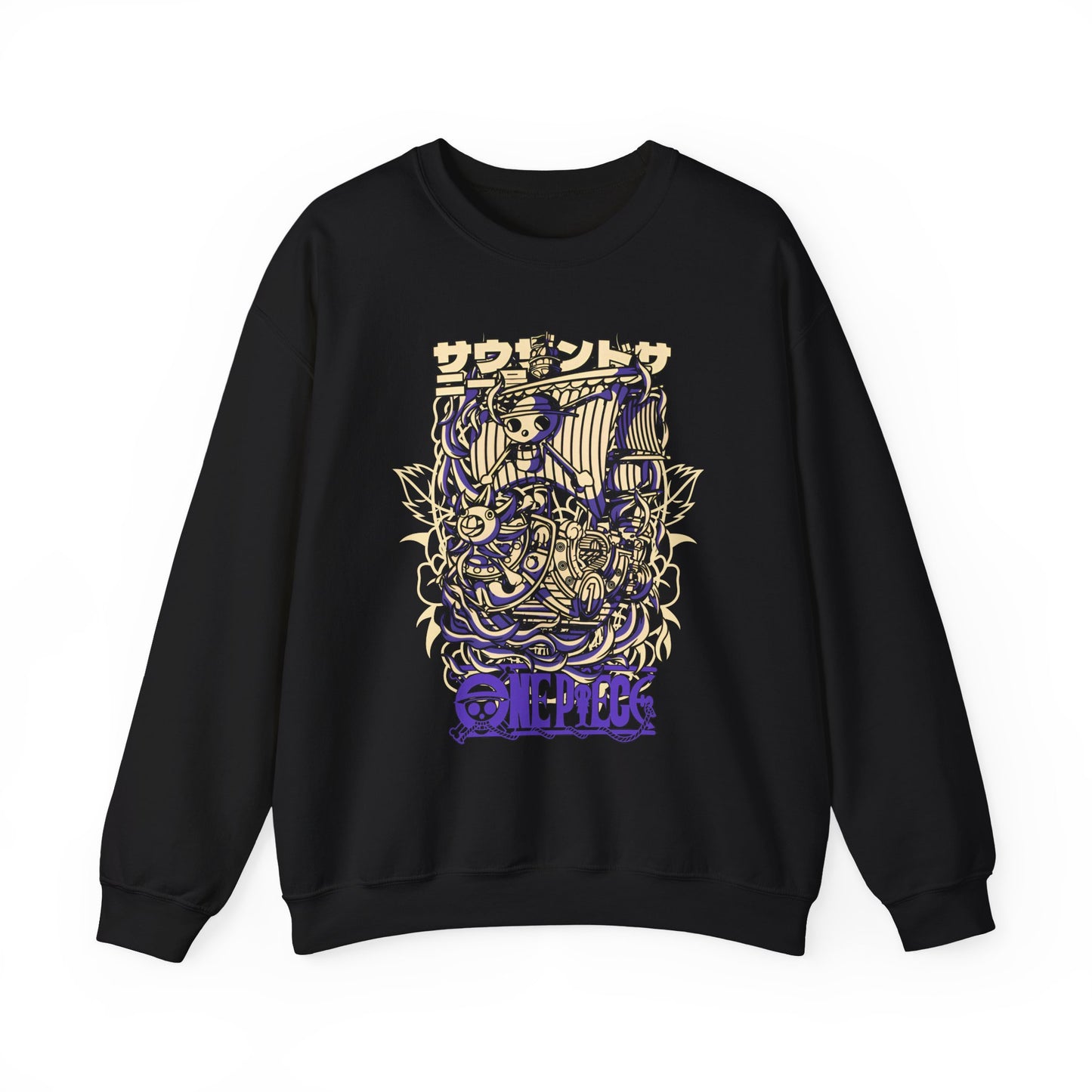 One Piece Ship Sweatshirt – 100% Cotton Anime Pullover Featuring Going Merry & Thousand Sunny