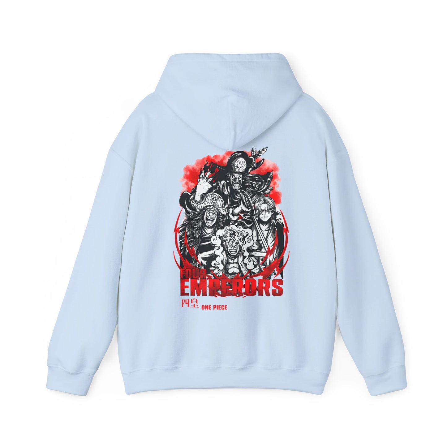 Four Emperors One Piece Back Print Hoodie – 100% Cotton Anime Pullover Featuring Yonko Legends